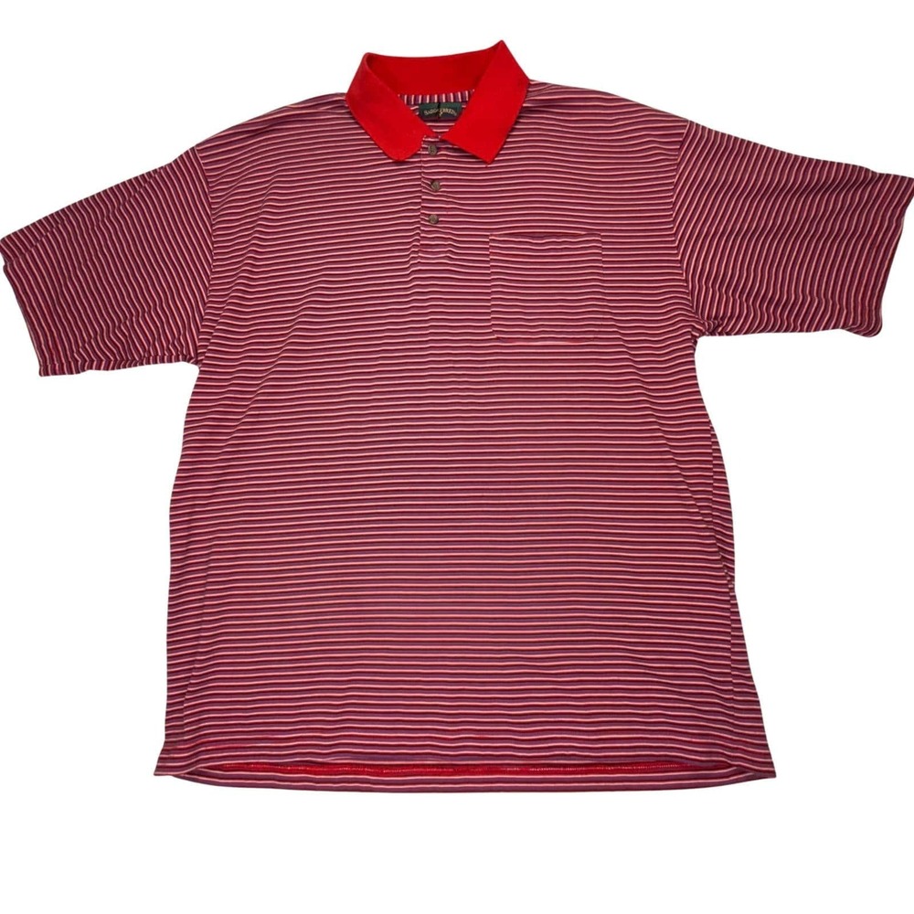 Vintage‎ Saddlebred Polo Red Striped Preppy Classic Dadcore Y2K Mens Large